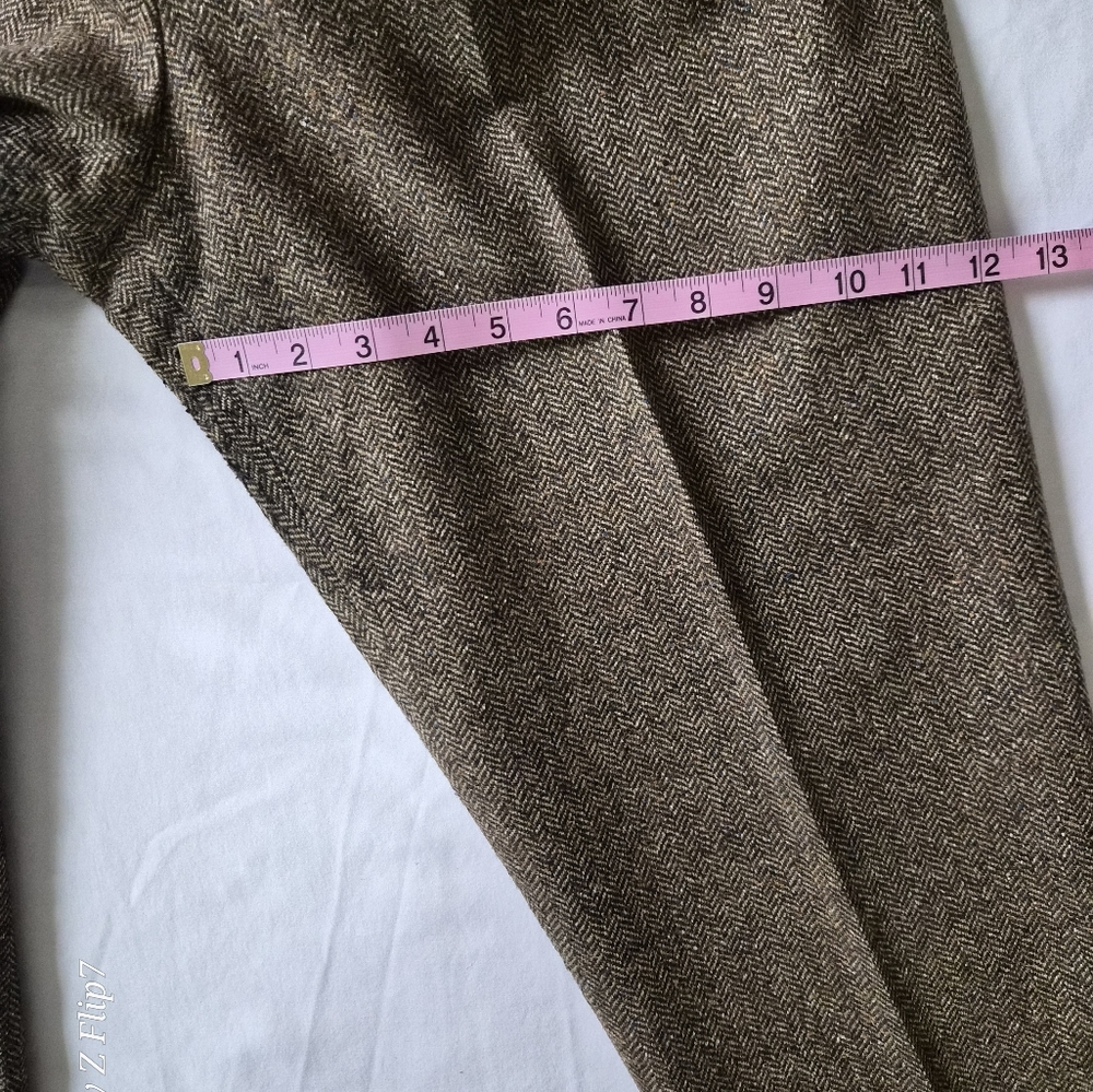 VTG Talbots Petite Italian Wool Silk Pantsuit | Brown Herringbone 2PC Set | 14P - Picture 5 of 16